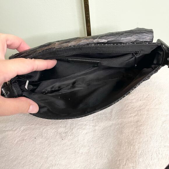 Sabina Black Python Leather and Velvet Shoulder Bag - Picture 2 of 8